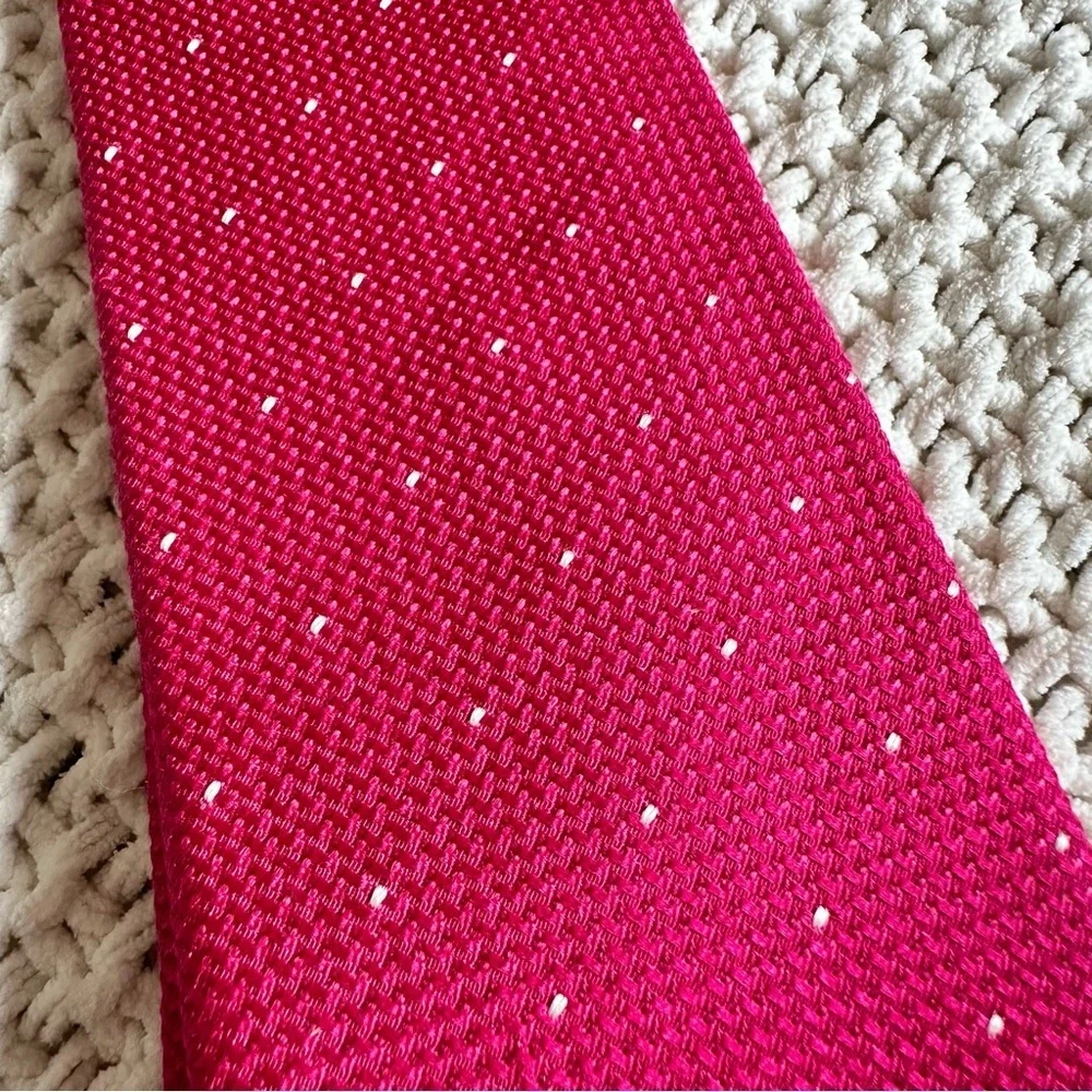 CHARLES TYRWHITT Spot Tie Pink & White Woven 100% Silk Tie Men’s London Trendy